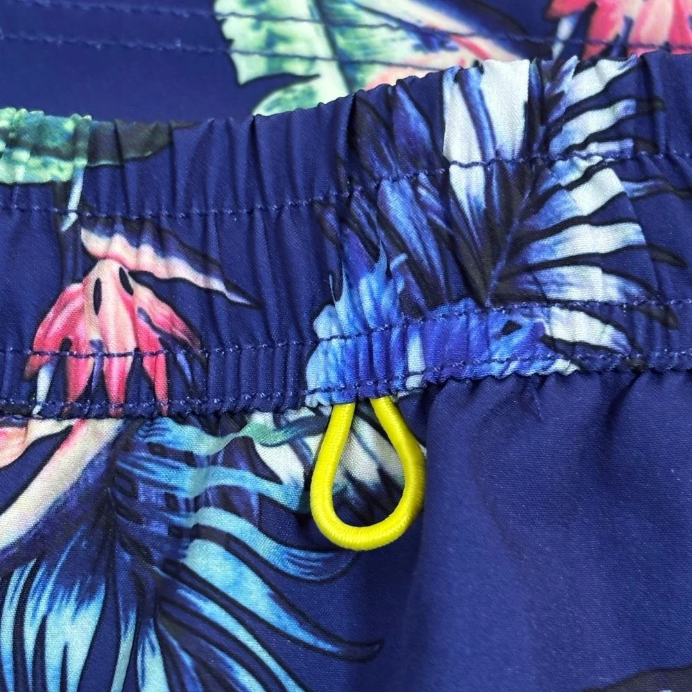 Banana Boat Men's Large Swim Trunks‎ Blue Tropical Floral Print Elastic UPF50